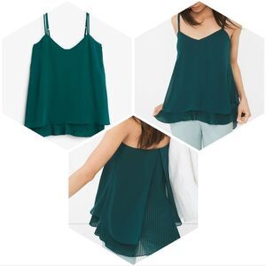 Luxury Green Pleated Layer Cami Sleeveless Tank Top Size XXS WHBM